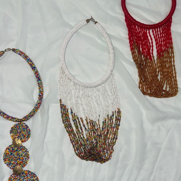 Luxury Handcrafted Kenyan White Beaded Necklace with Colorful Accents